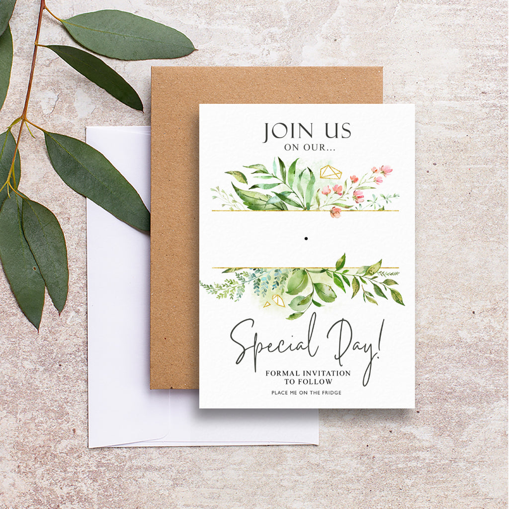Foliage save the date backing cards