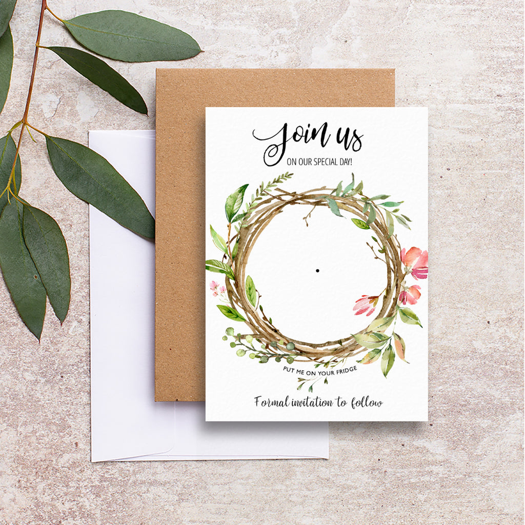 Summer wreath save the date backing cards