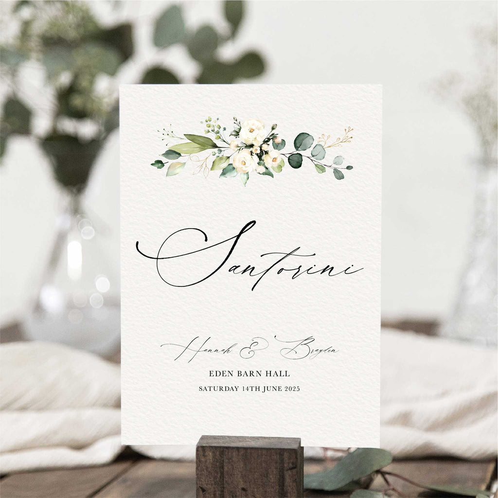 White Floral Evergreen Table Names