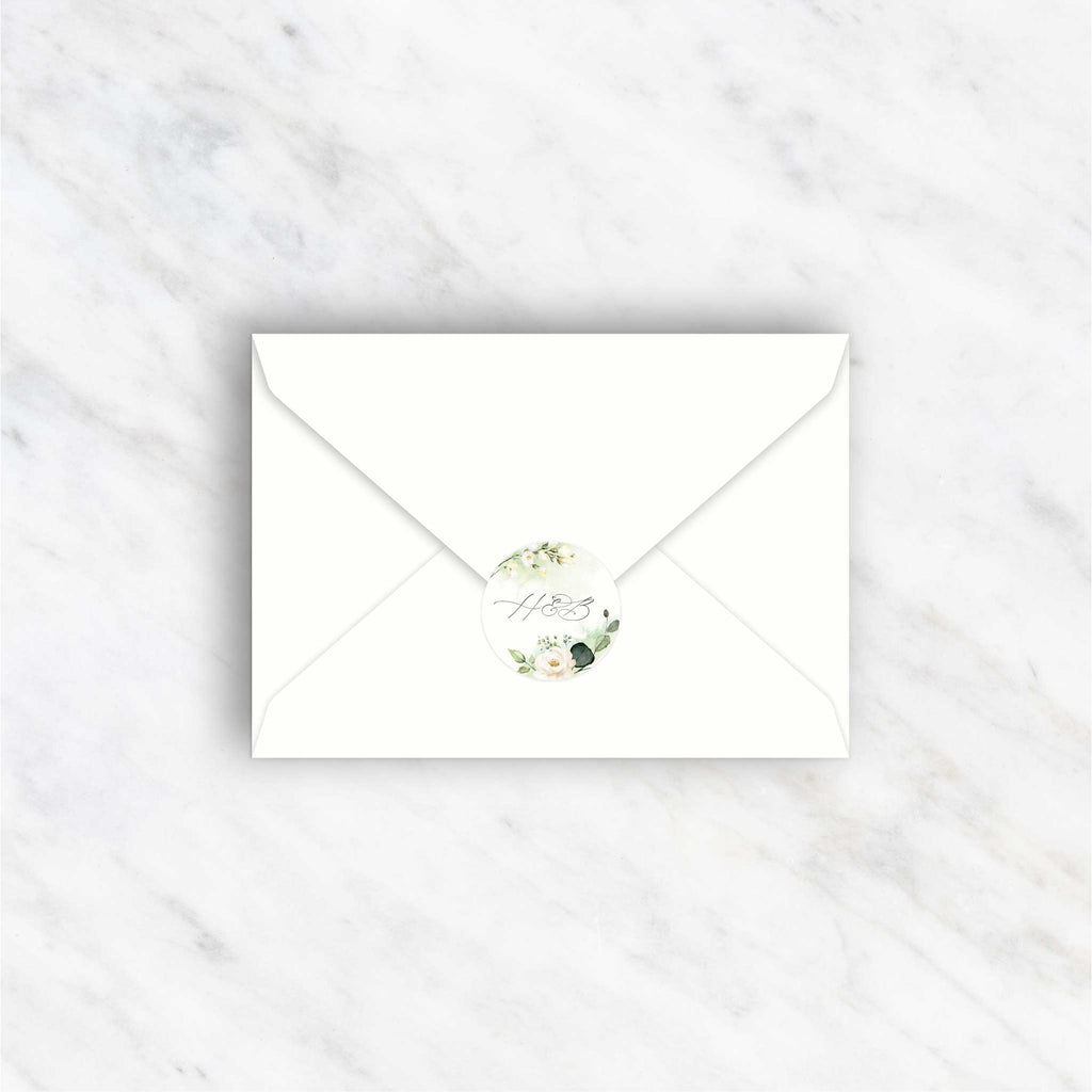 White Floral Evergreen Envelope Stickers