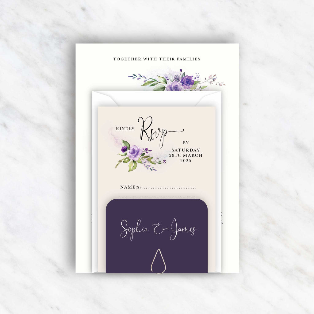 Purple Floral Foliage Tag with clip