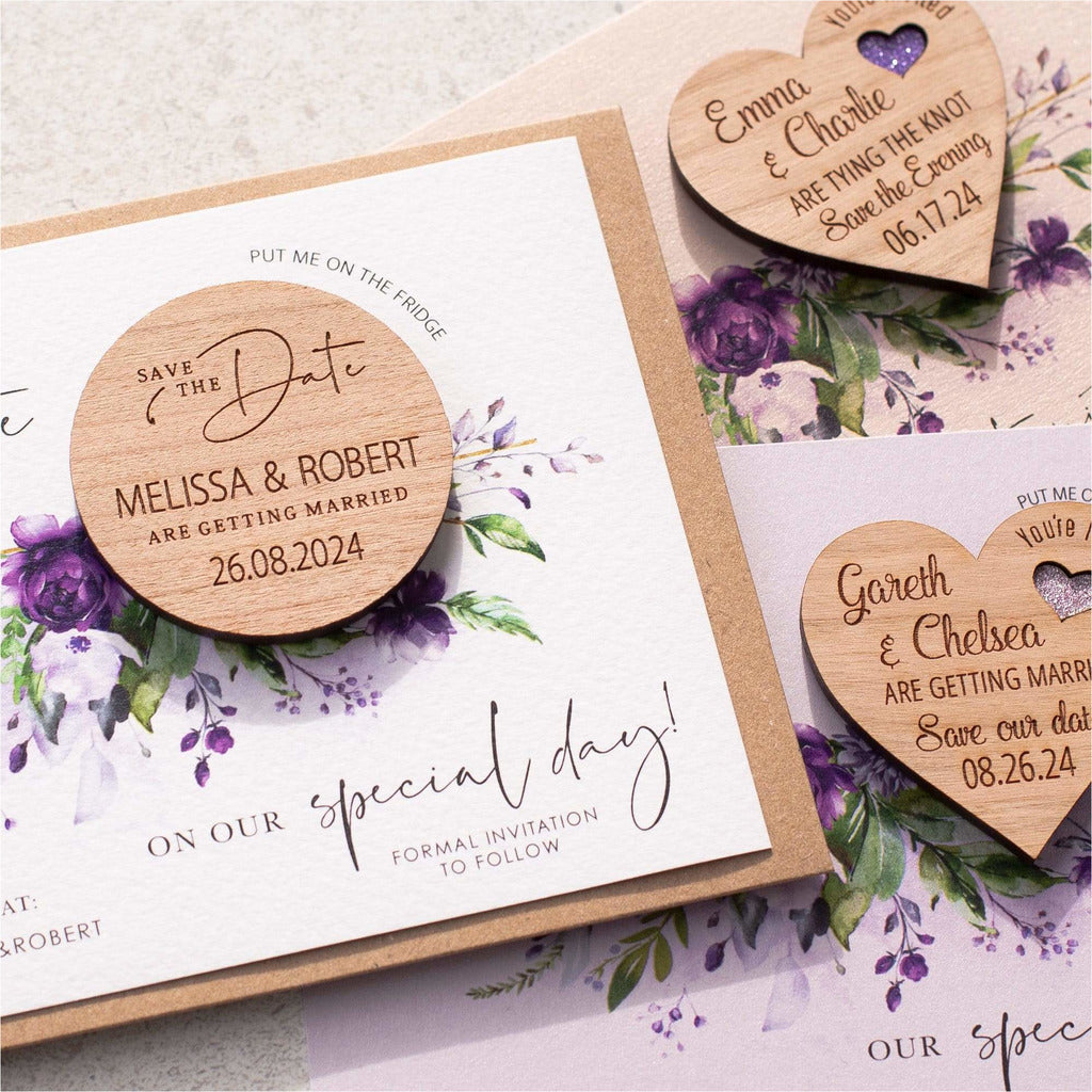 Purple rose round save the date magnets & cards NIVI Design
