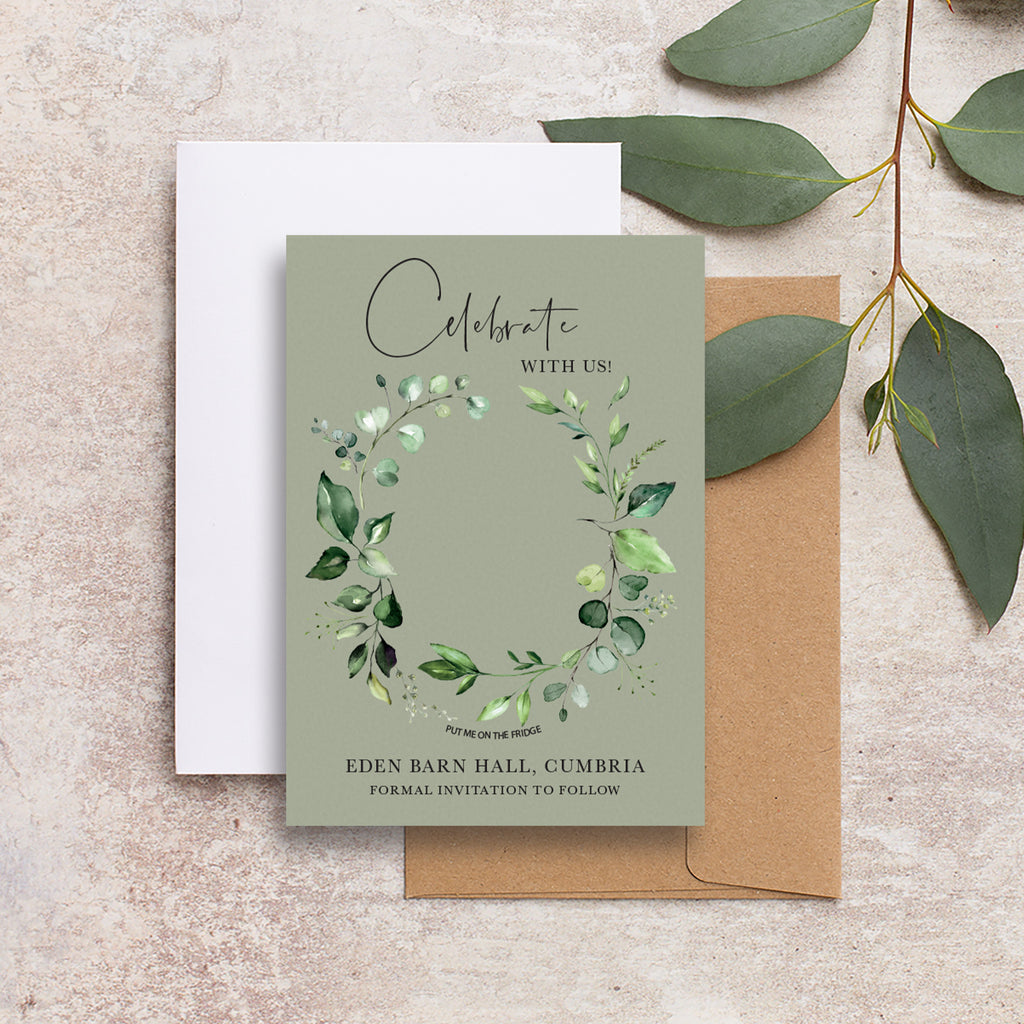 Evergreen save the date backing cards