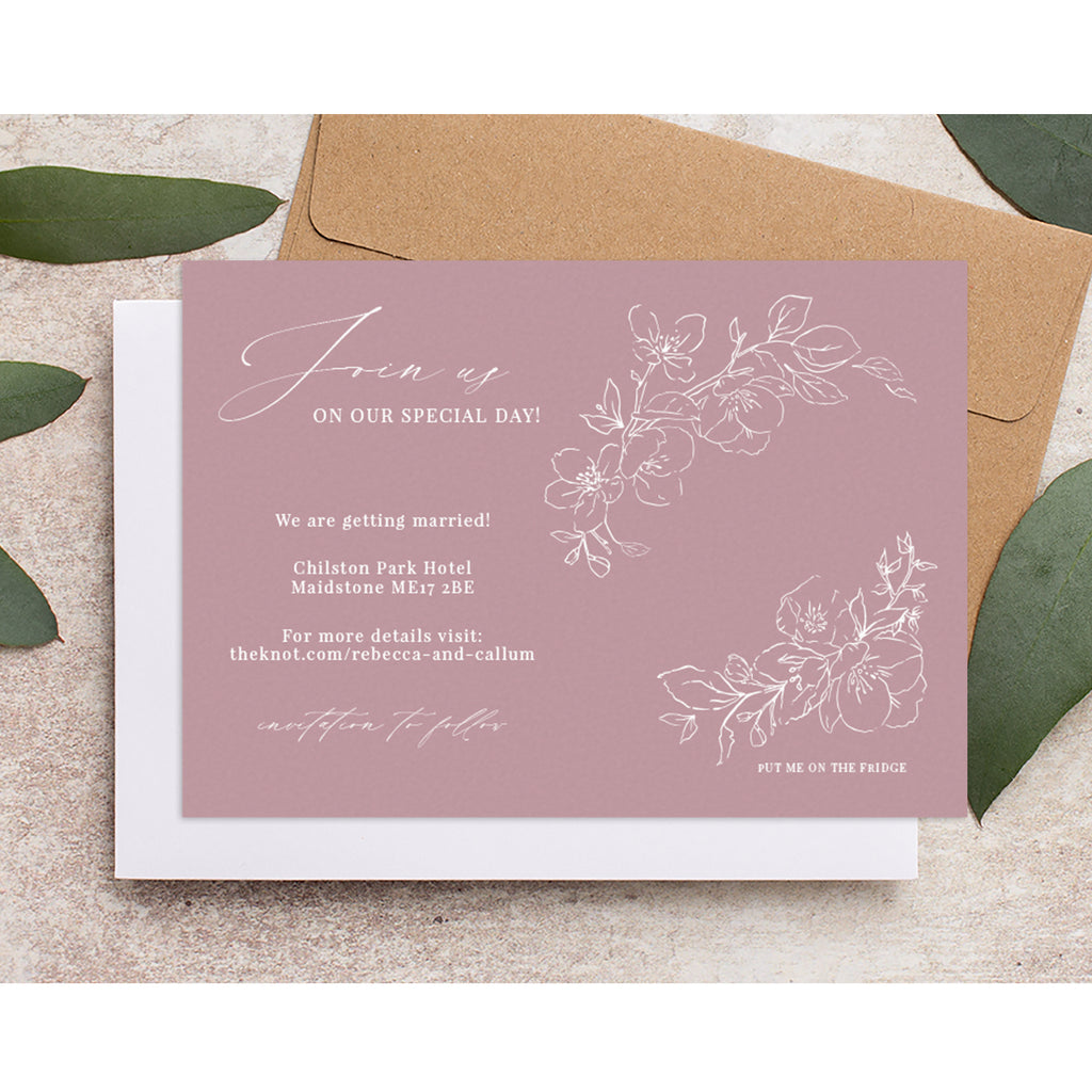 Hunter green blossom save the date backing card BLSM101b