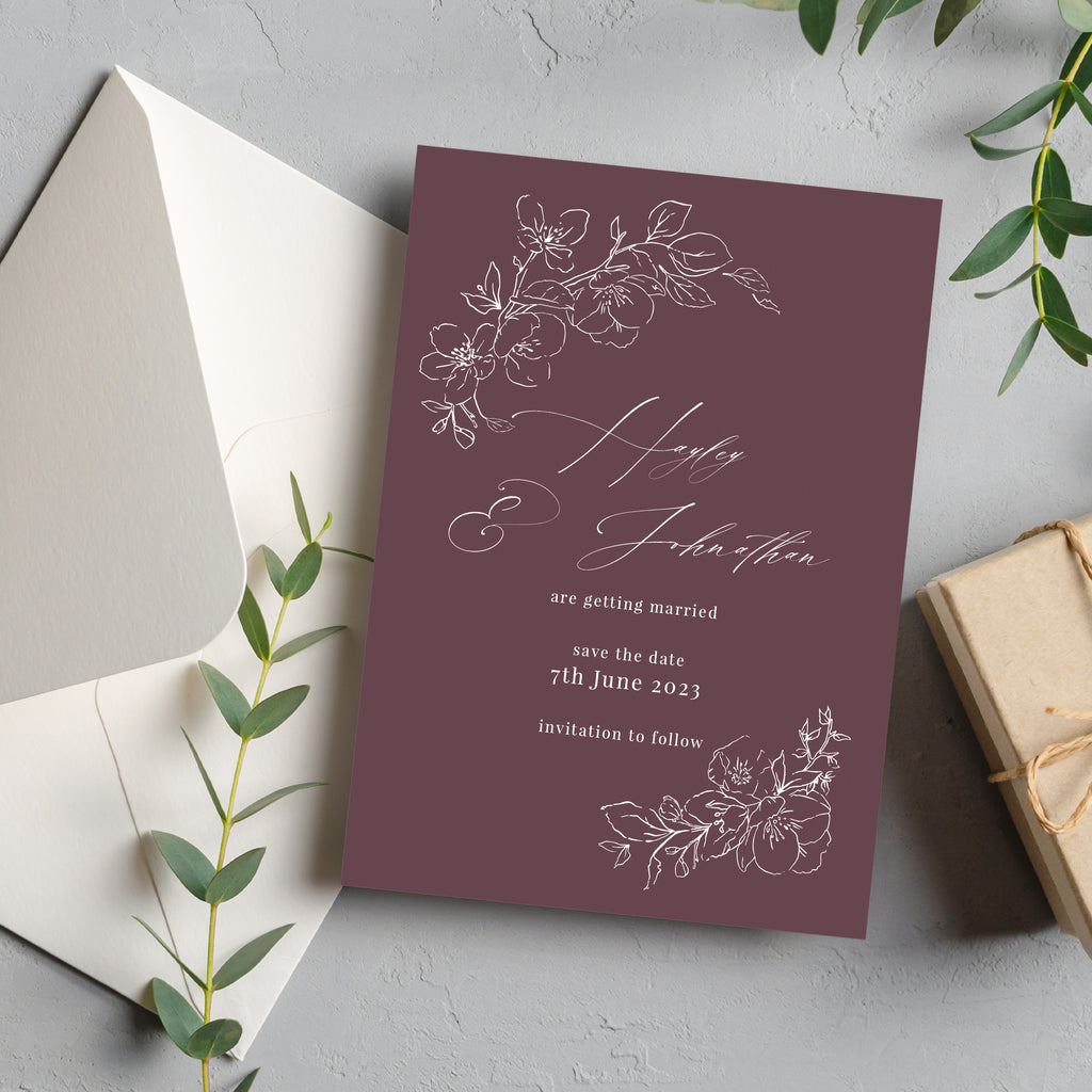 Burgundy blossom save the date cards BLSM100a