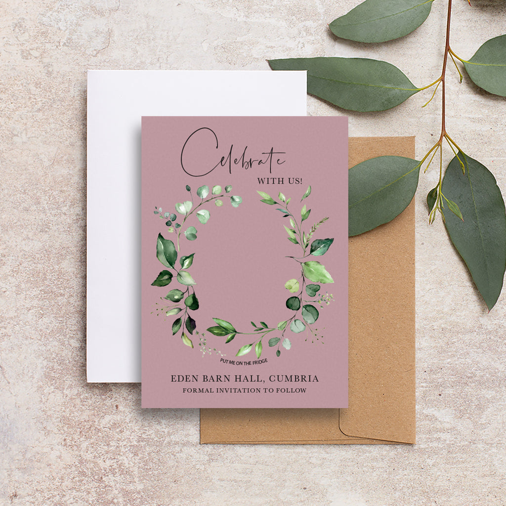 Evergreen save the date backing cards