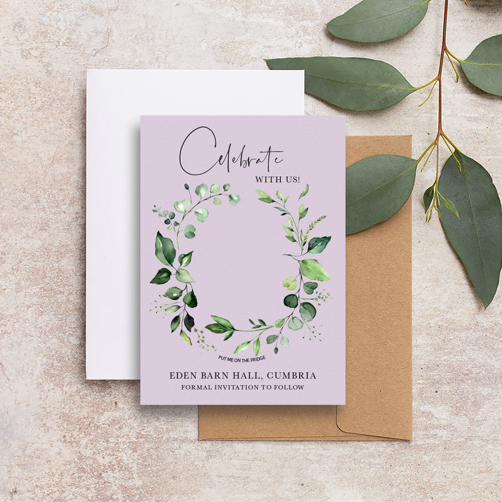 Evergreen save the date backing cards