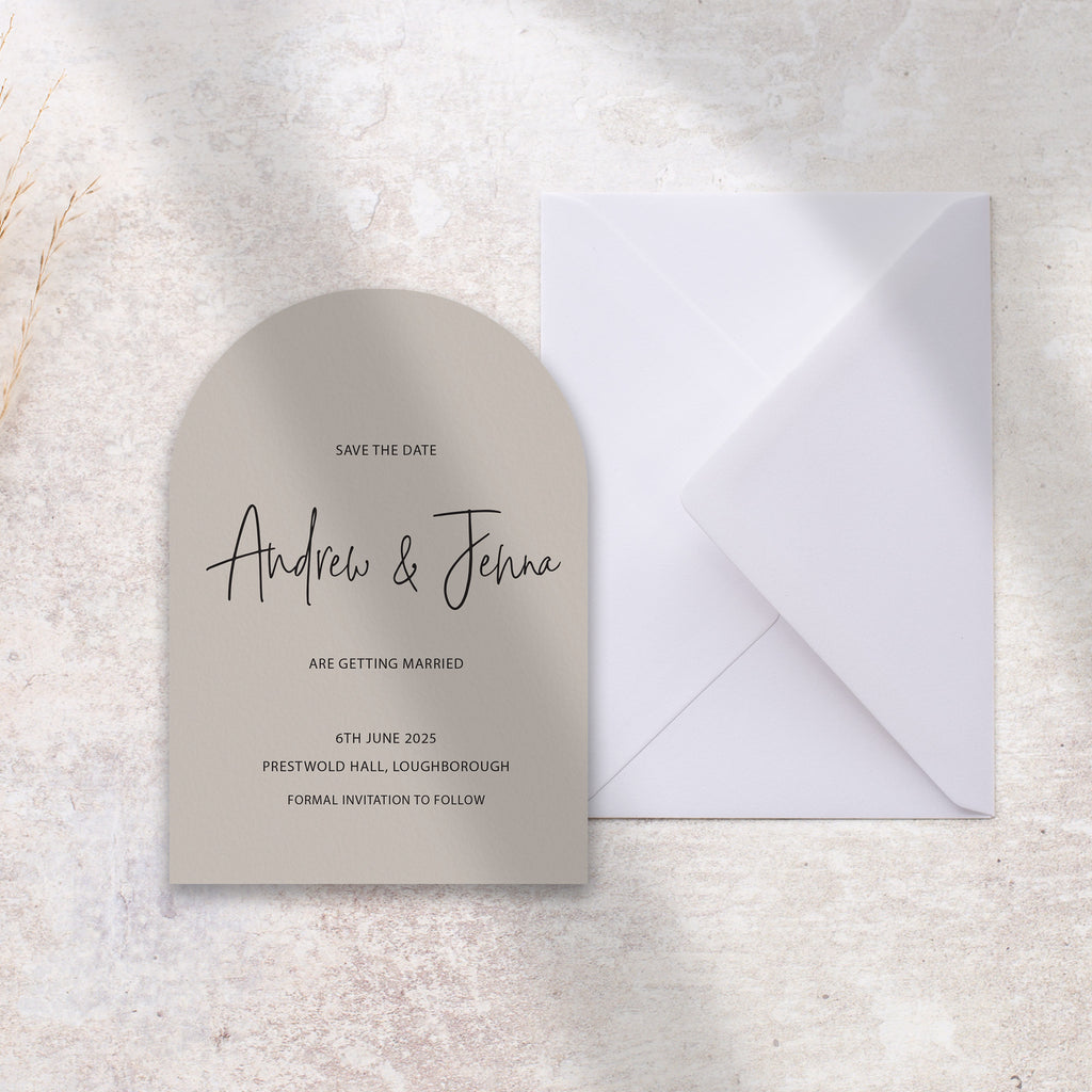Arched script save the date cards JENNA107