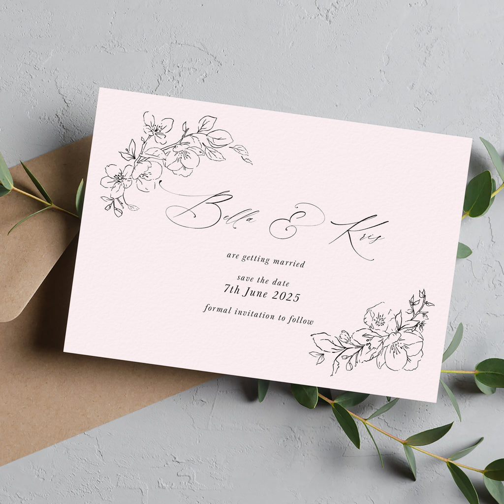 Plum blossom floral save the date cards BLSM100c