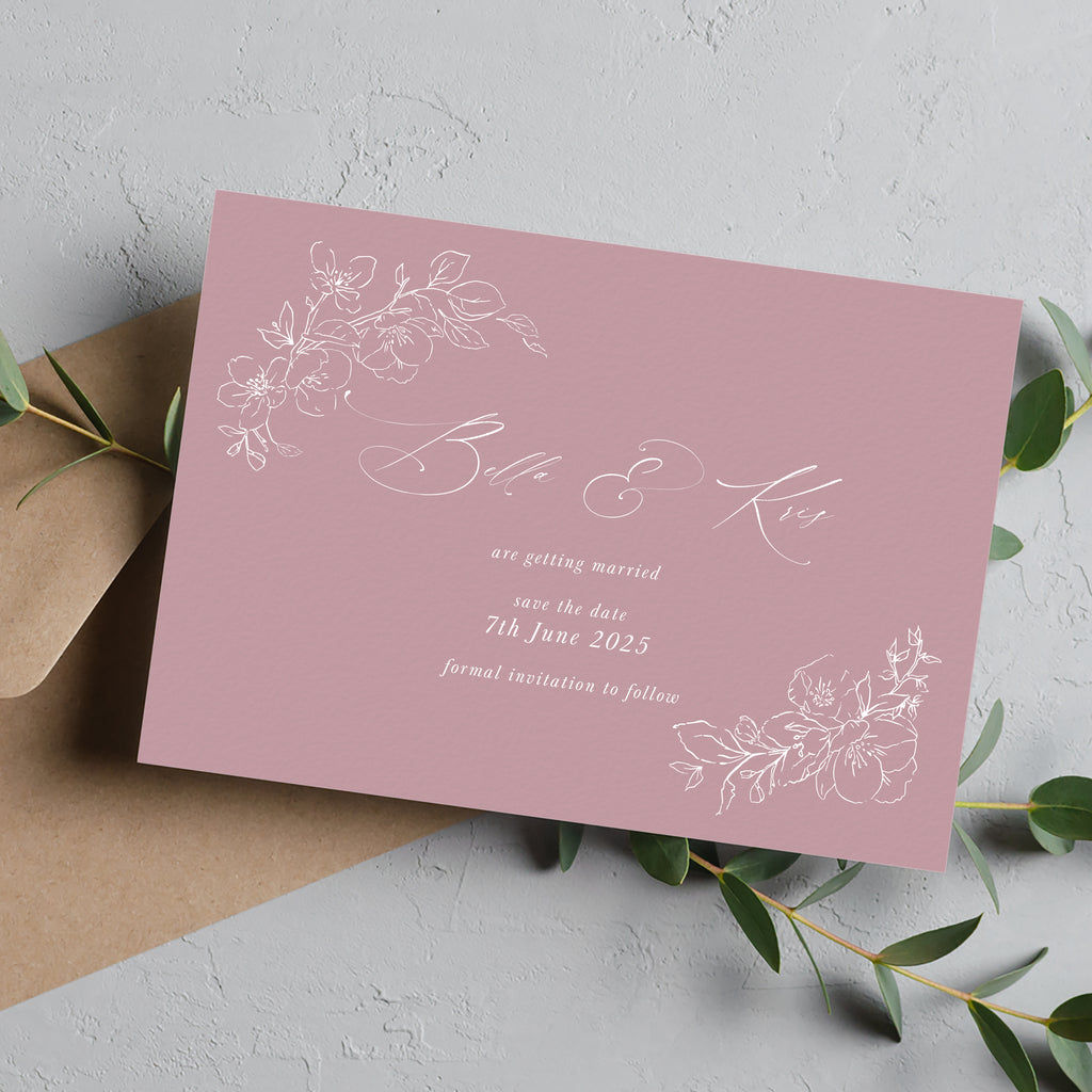 Plum blossom floral save the date cards BLSM100c