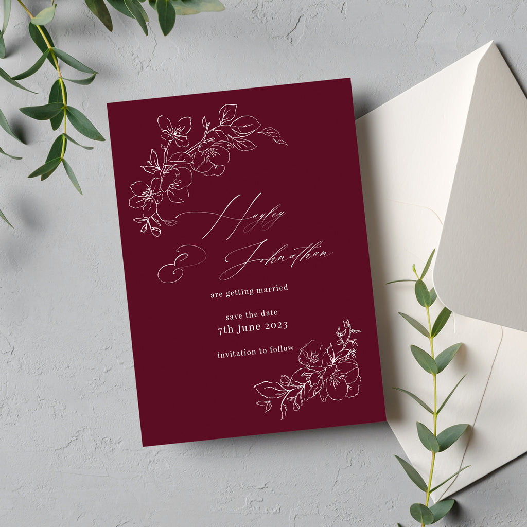 Burgundy blossom save the date cards BLSM100a