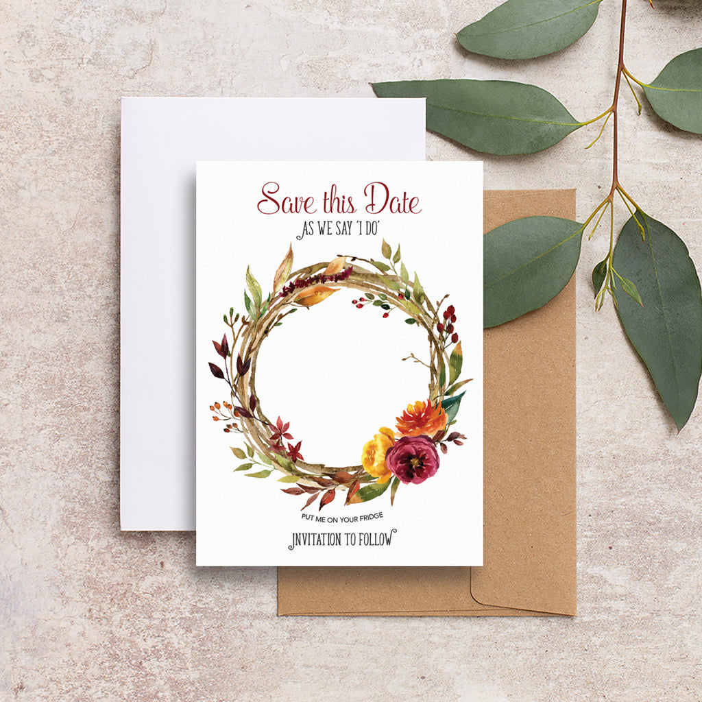 Fall wreath save the date backing card FLWTH101a