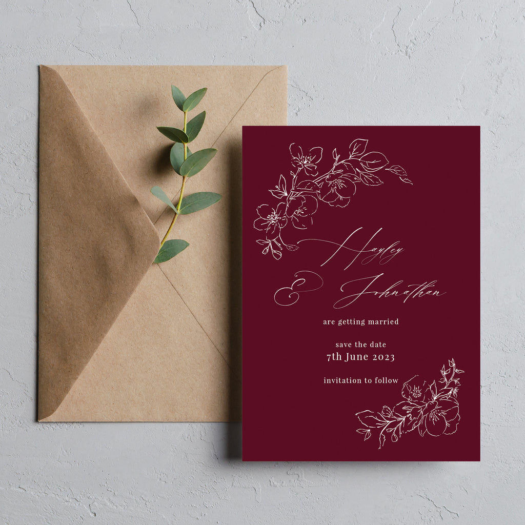 Burgundy blossom save the date cards BLSM100a