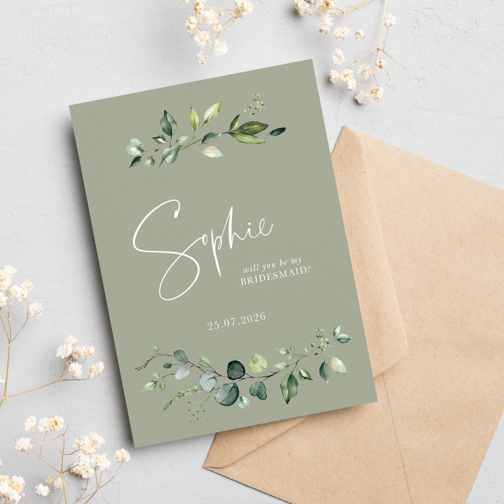 Will you be my card evergreen botanical A6 flat cards