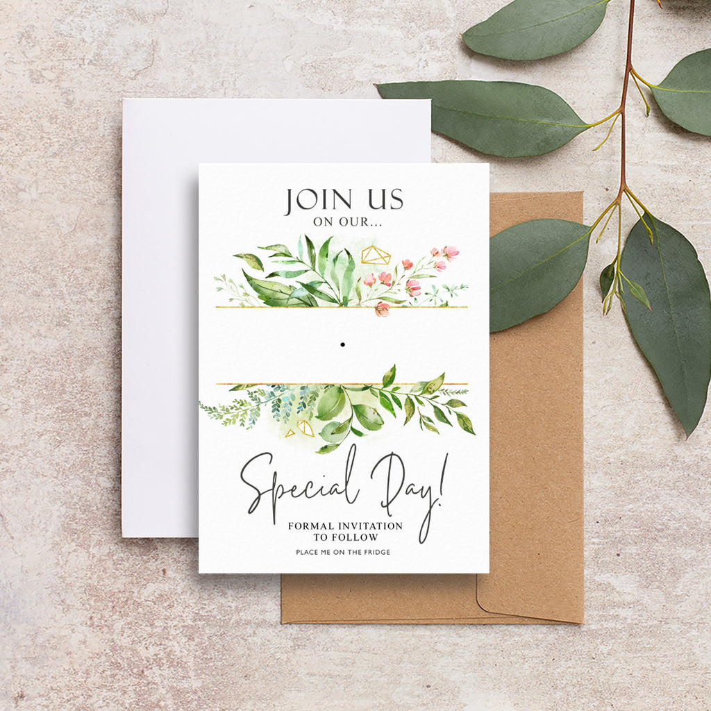 Foliage save the date backing cards