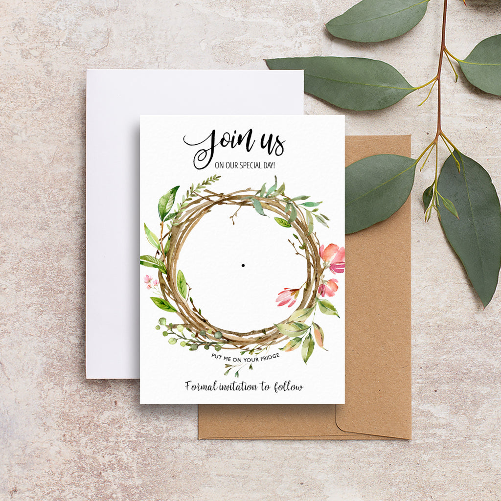 Summer wreath save the date backing cards