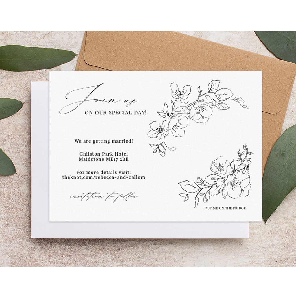 Hunter green blossom save the date backing card BLSM101b