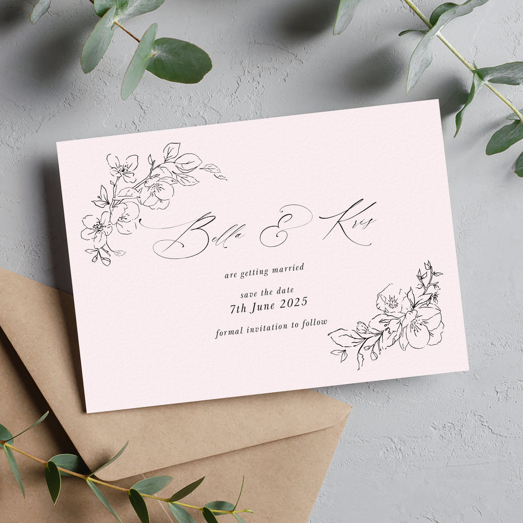 Plum blossom floral save the date cards BLSM100c