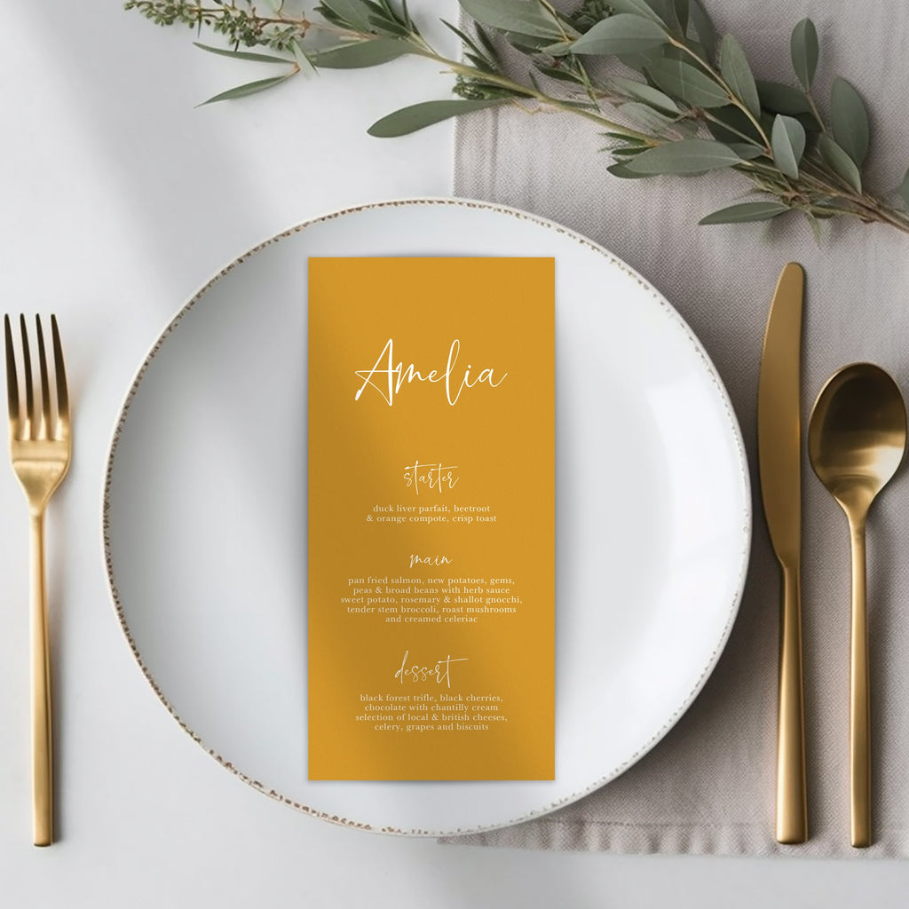 Amelia long menu cards