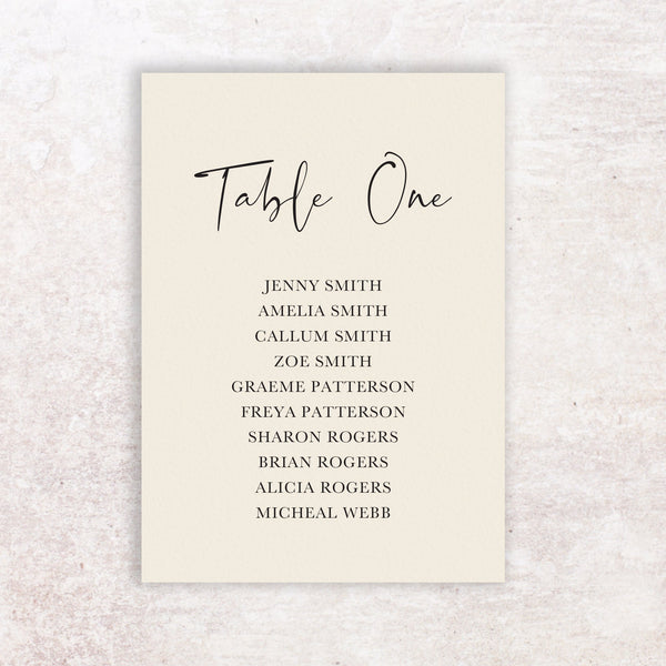 Program Table Cards Amelia table plan cards – NIVI Design