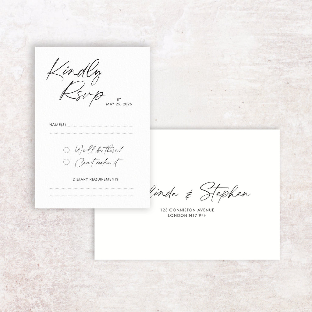 Belinda RSVP card and envelope