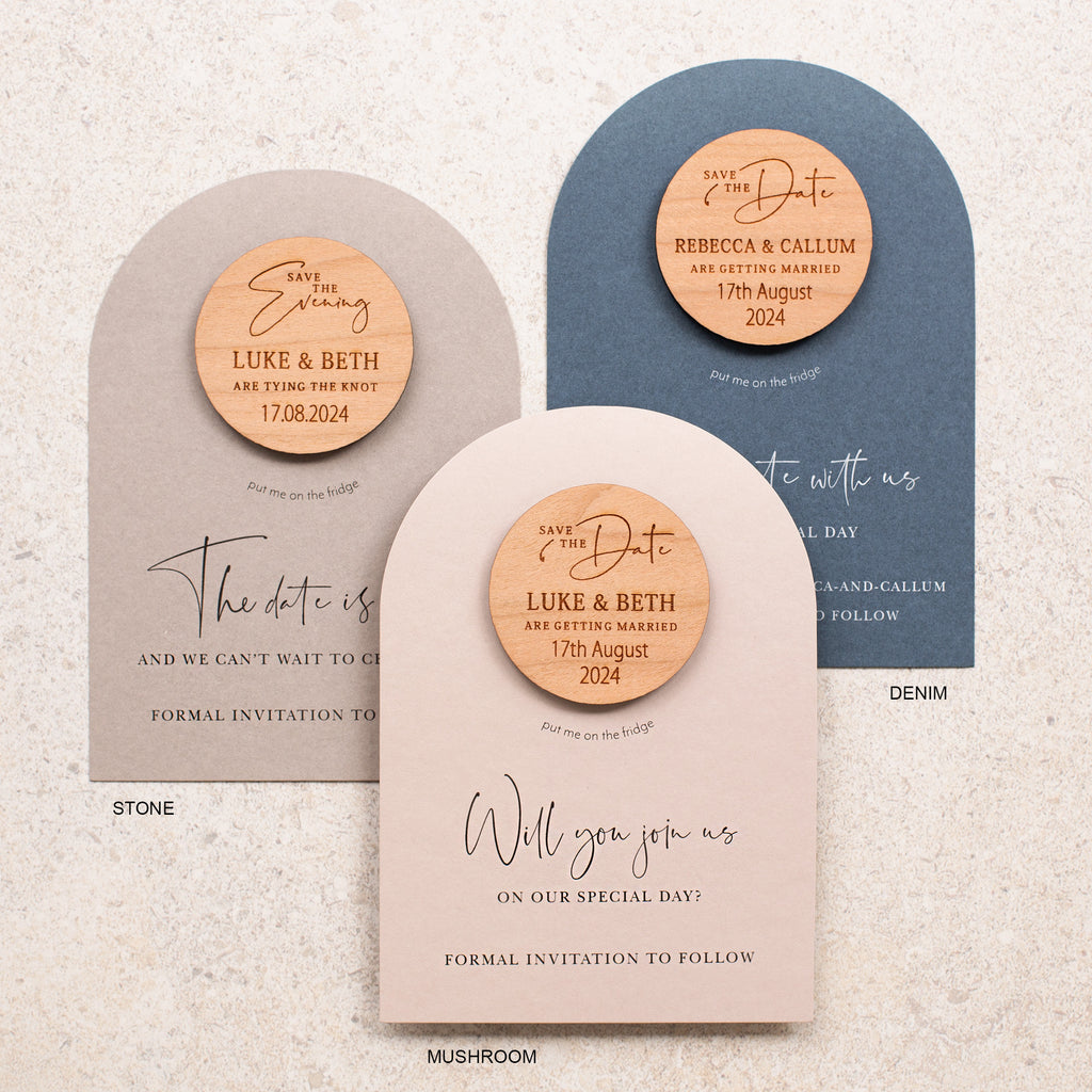 Blue arched save the date magnet