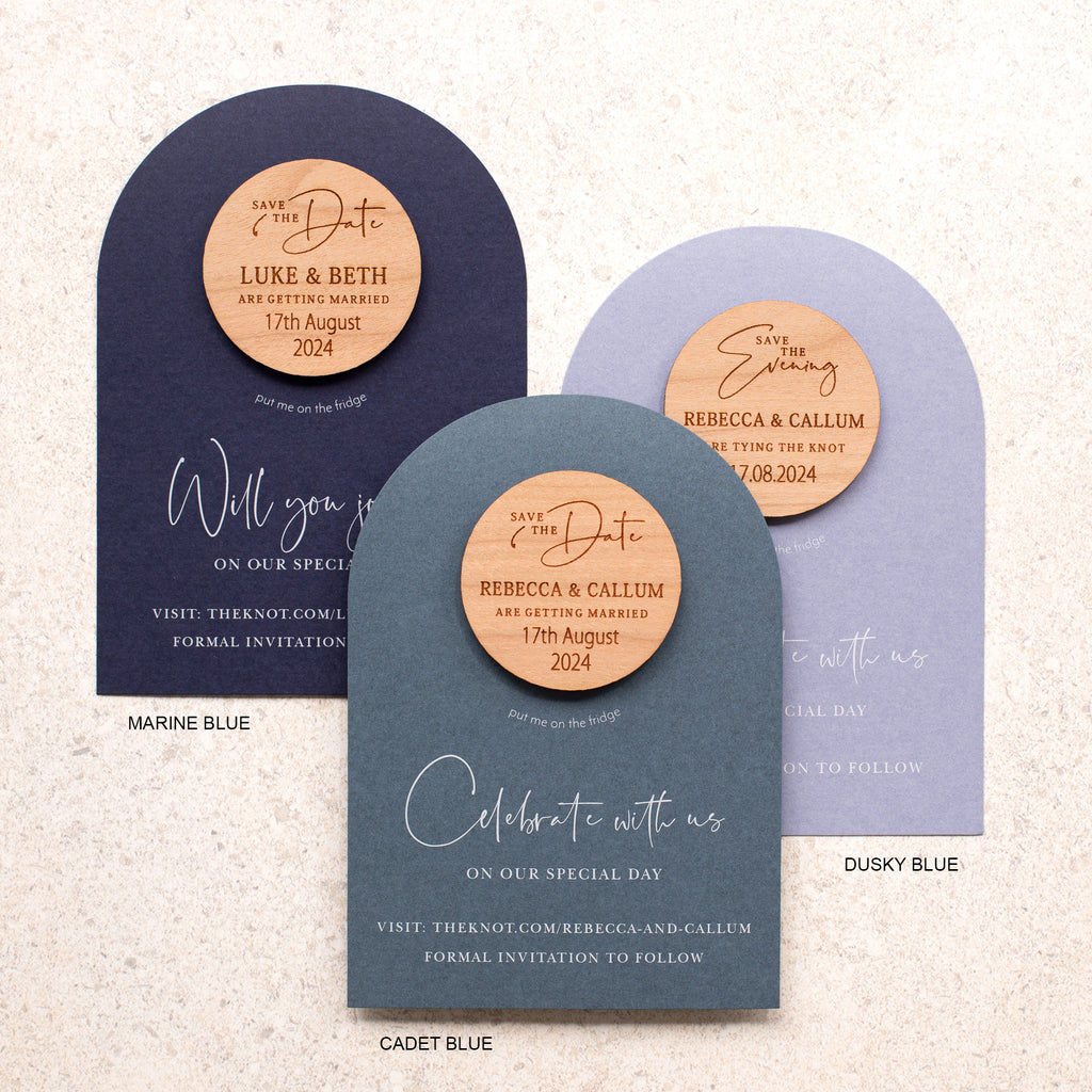 Blue arched save the date magnet