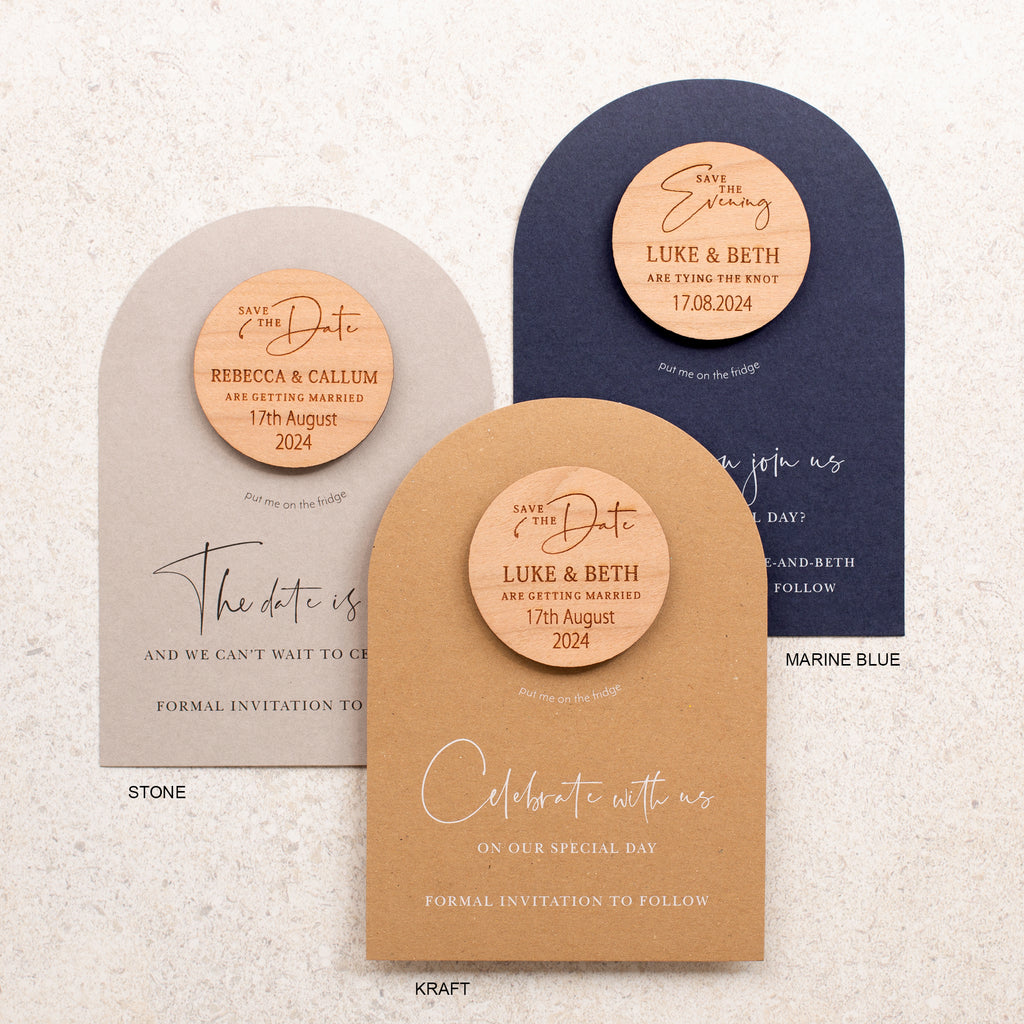 Blue arched save the date magnet