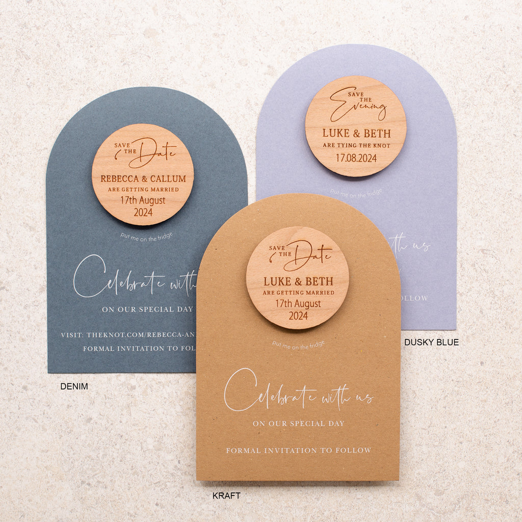 Blue arched save the date magnet