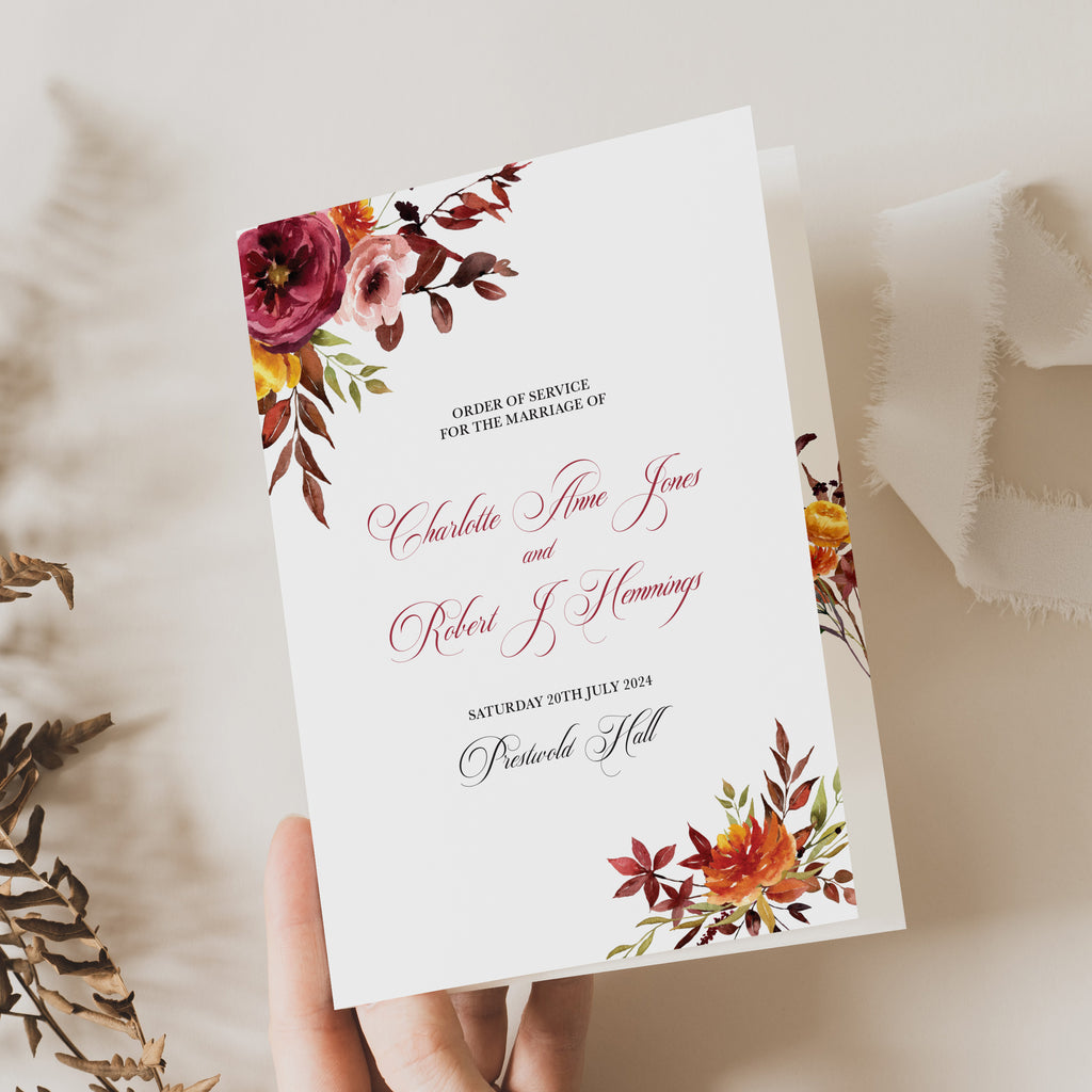Romantic Fall Order of Service Booklets
