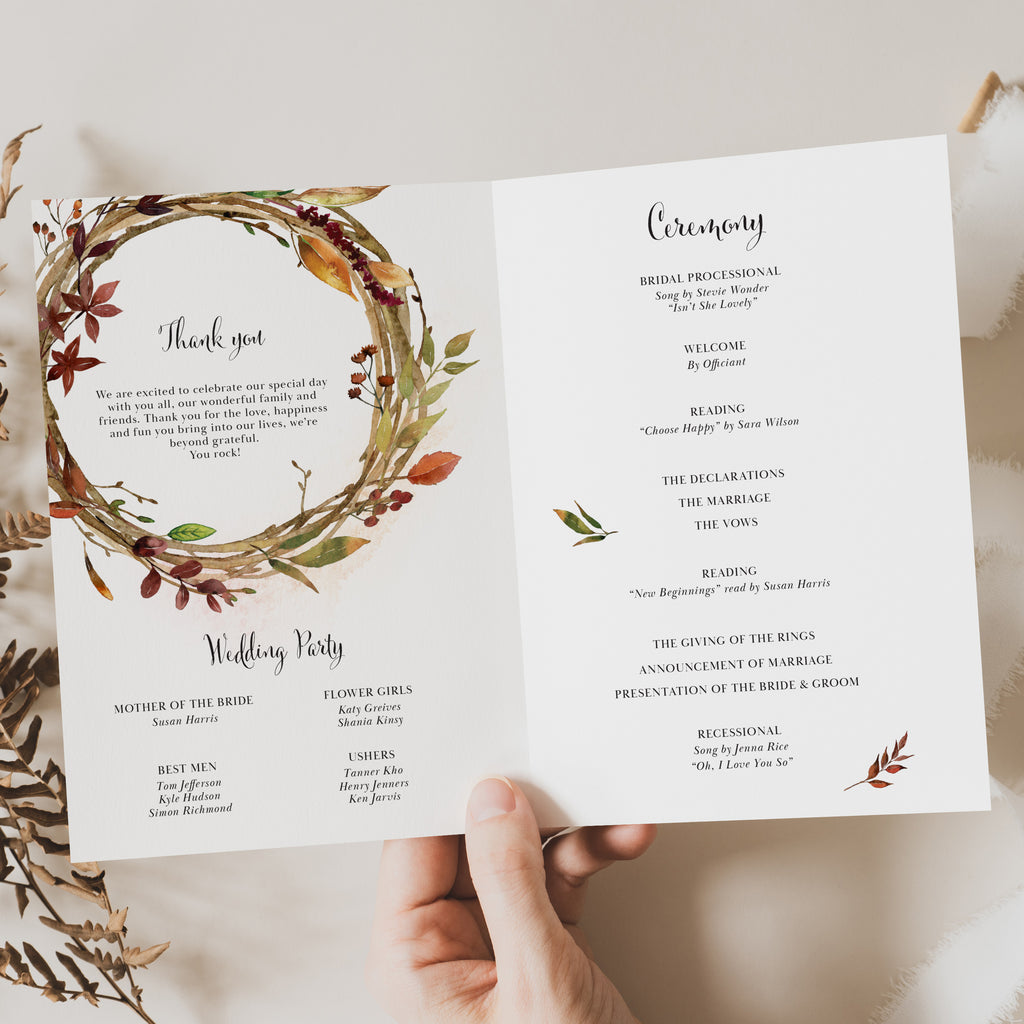 Fall Wreath Order of Service Booklets