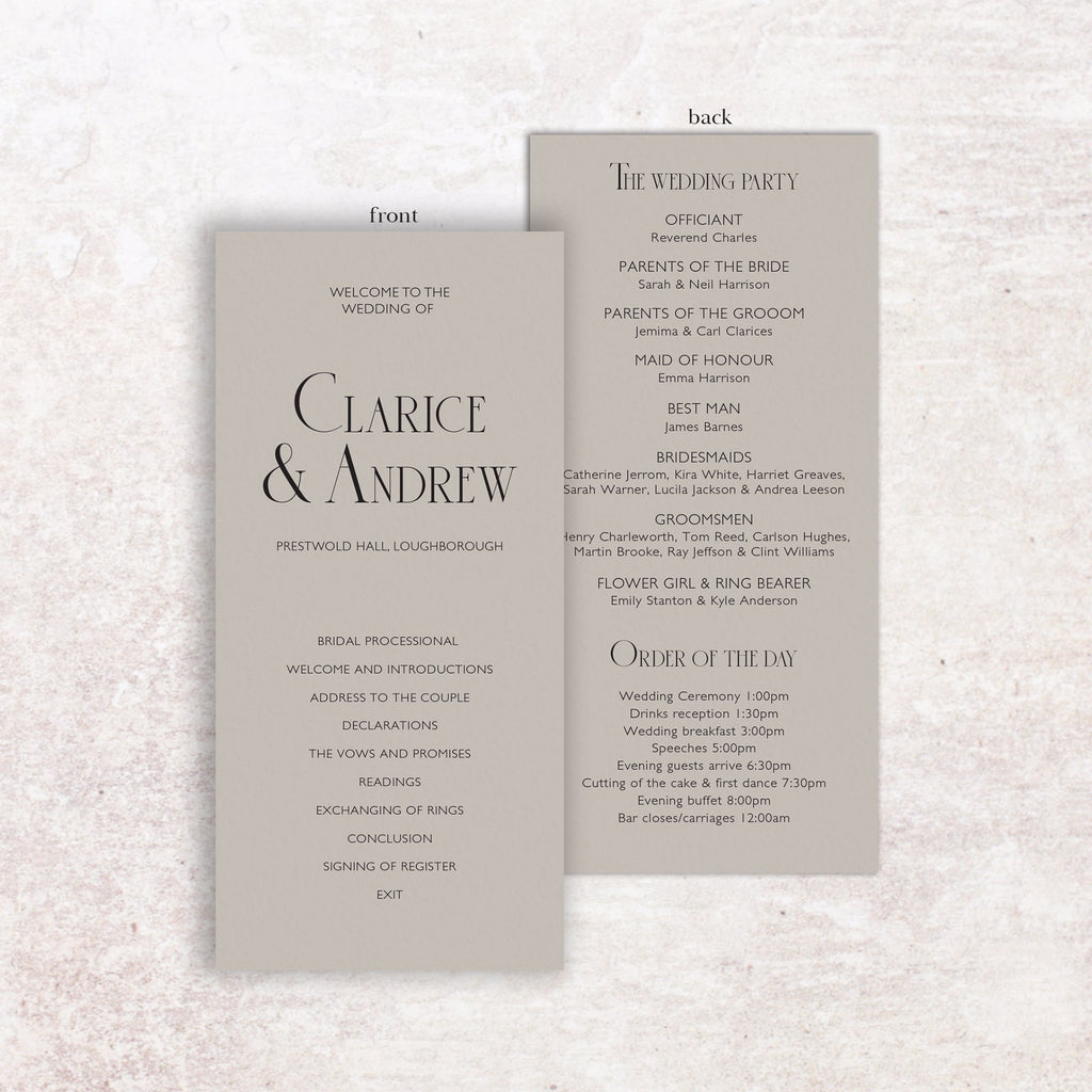Clarice wedding program