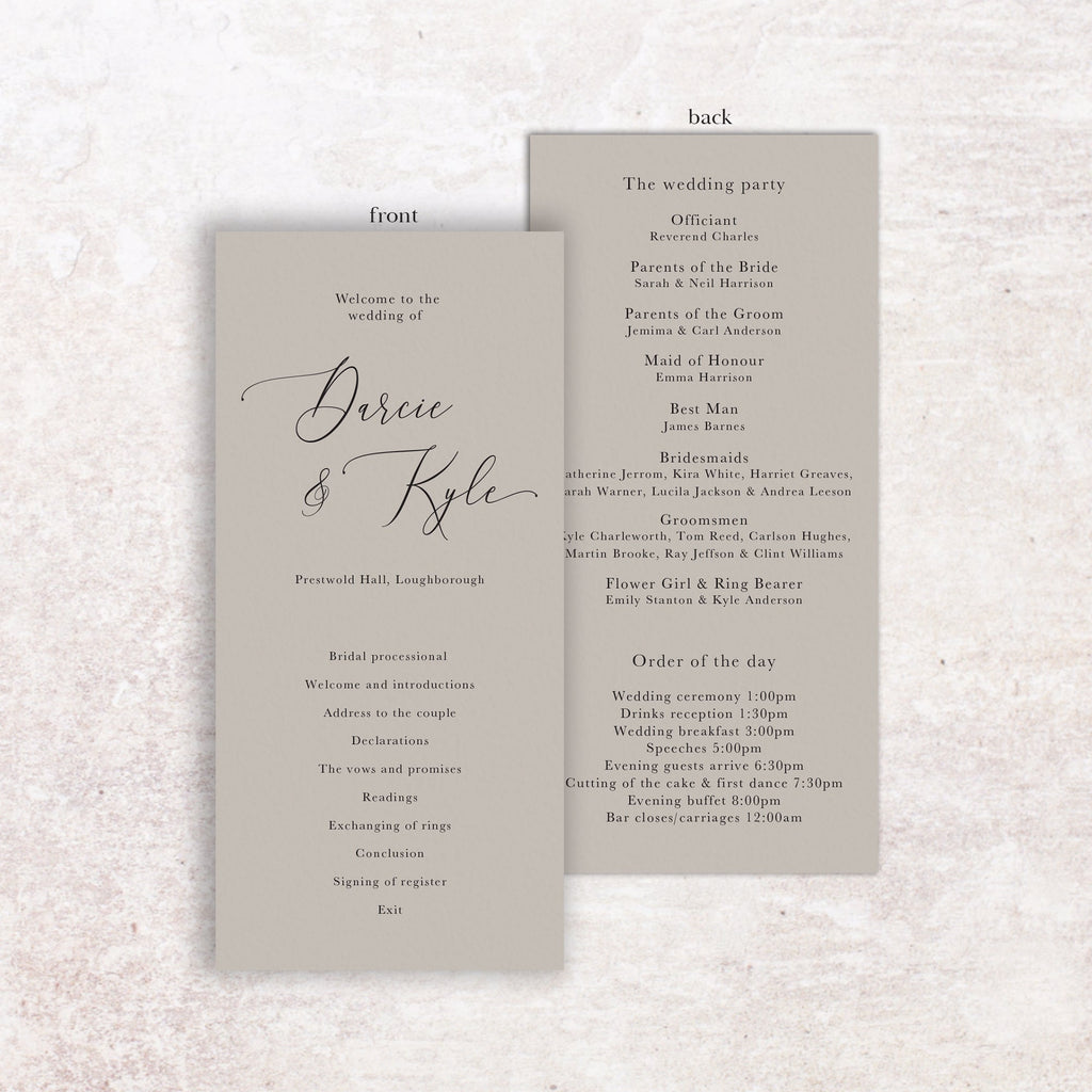 Darcie wedding program