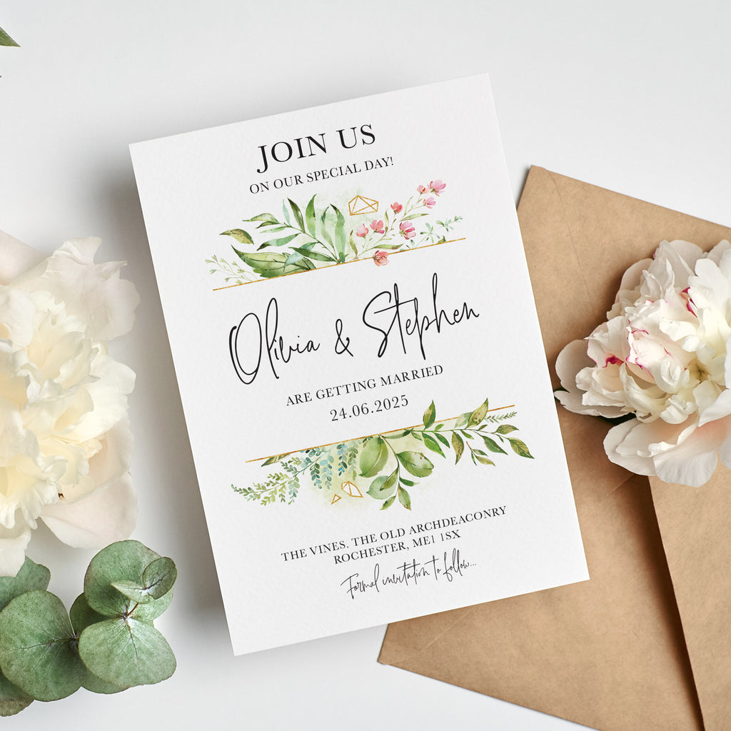 Botanical save the date cards LGDEN100