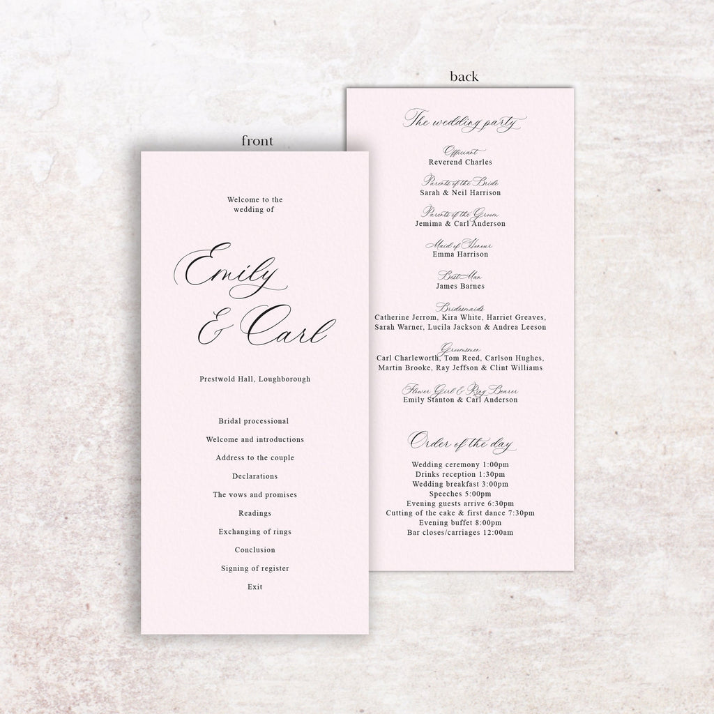 Emily wedding program