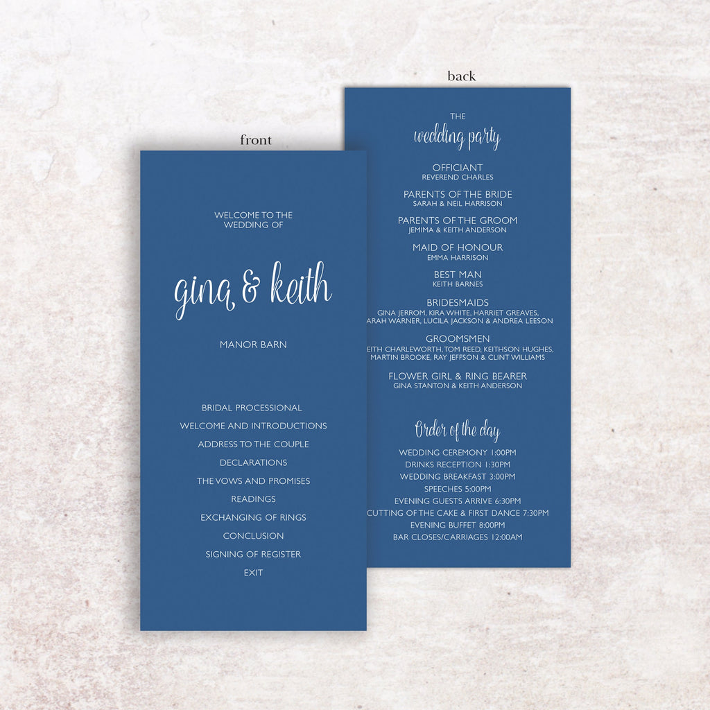 Gina wedding program