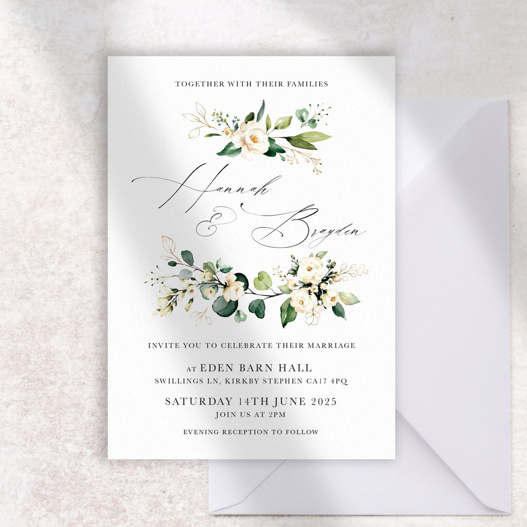 White Floral Evergreen Invitation