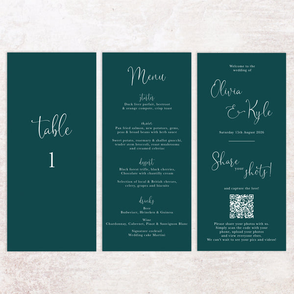 Olivia trifold table number, menu, thank you sign – NIVI Design