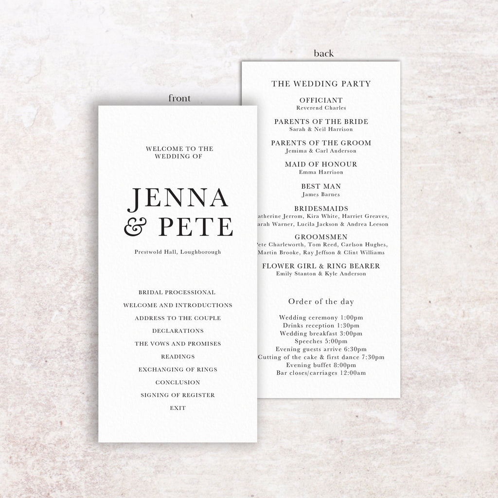 Willow wedding program