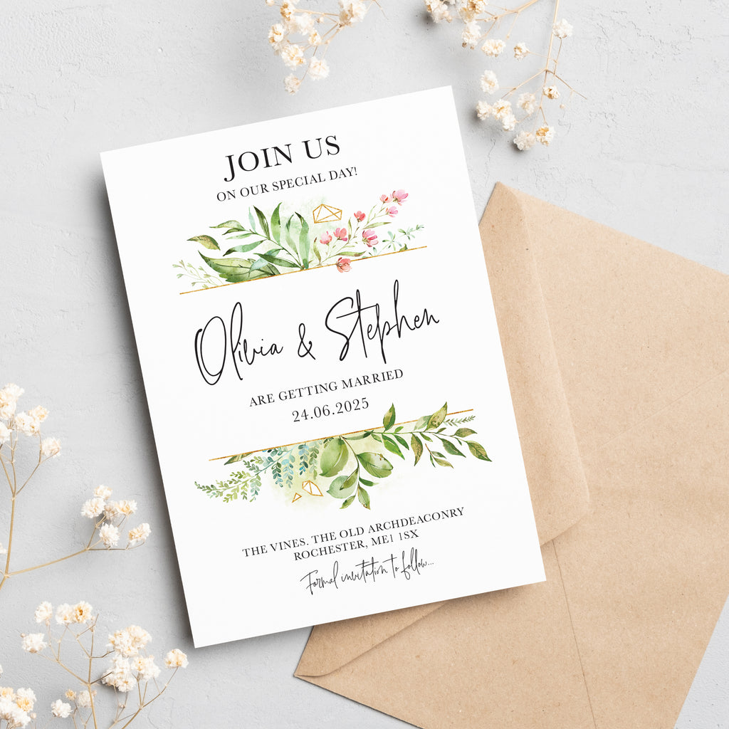 Botanical save the date cards LGDEN100