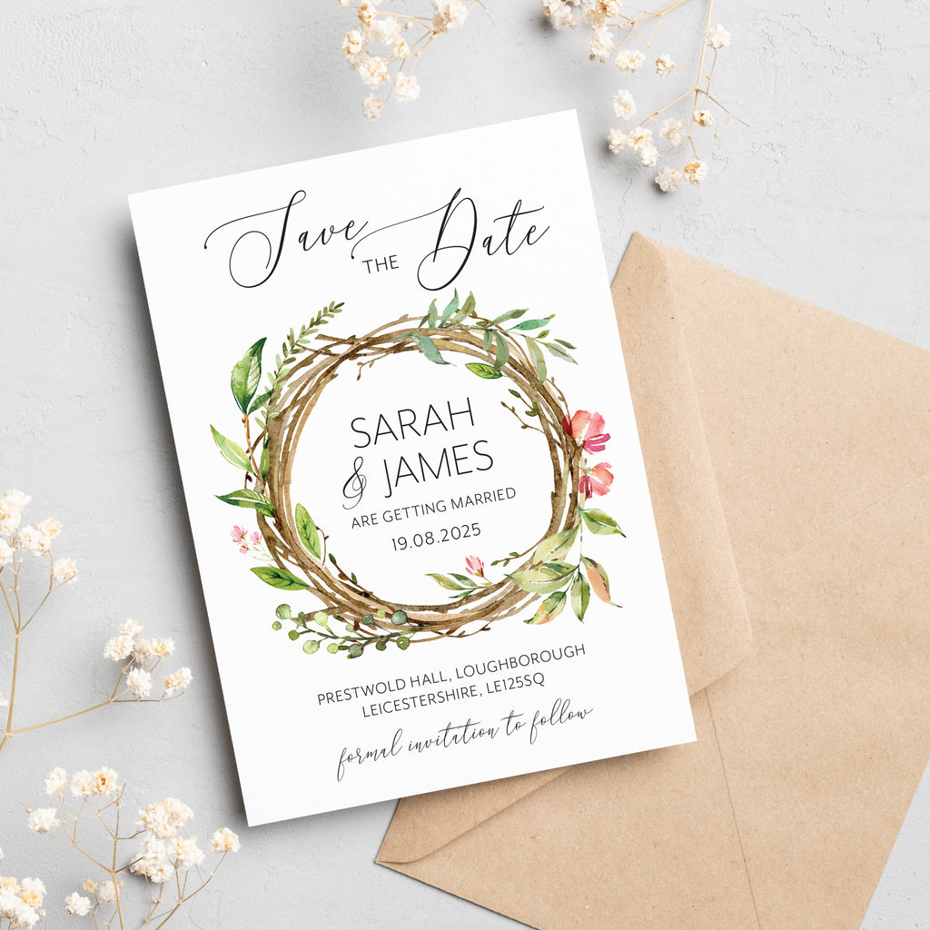 Summer wreath save the date cards SRWTH100