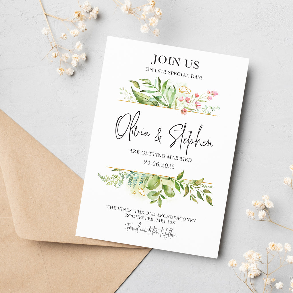 Botanical save the date cards LGDEN100