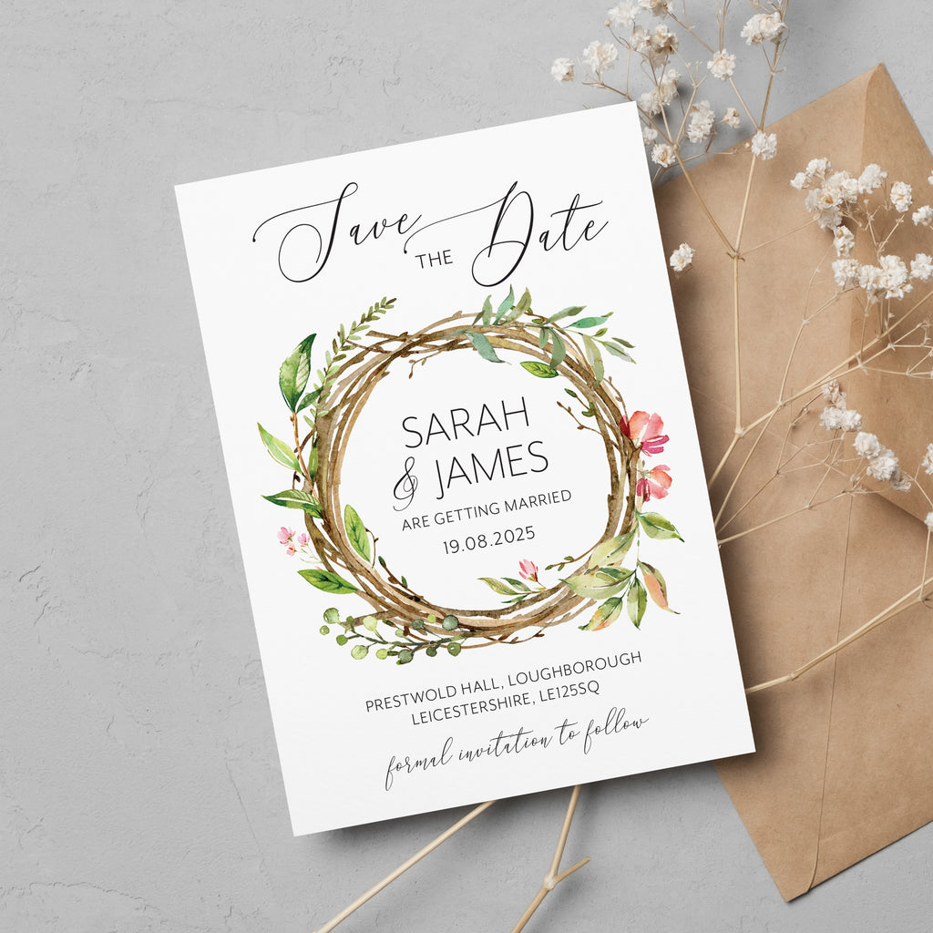 Summer wreath save the date cards SRWTH100