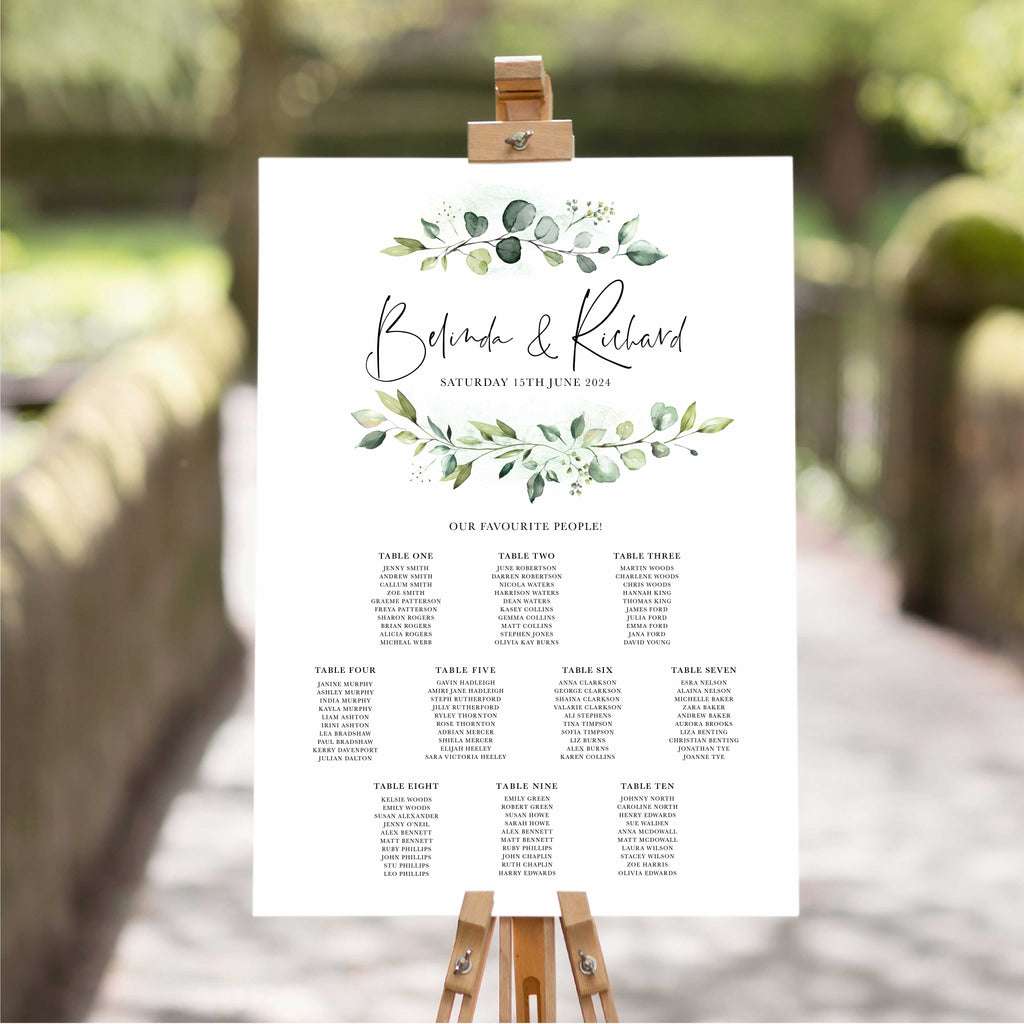 Evergreen Wedding Table Plan