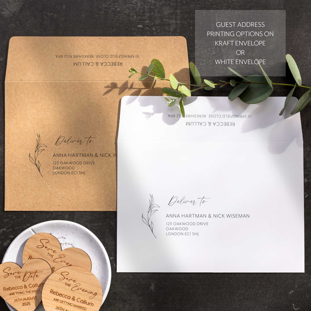 Modern Save The Date Magnets With Eucalyptus Pink Cards