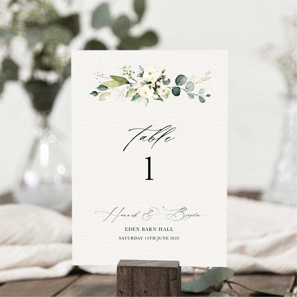 White Floral Evergreen Table Numbers