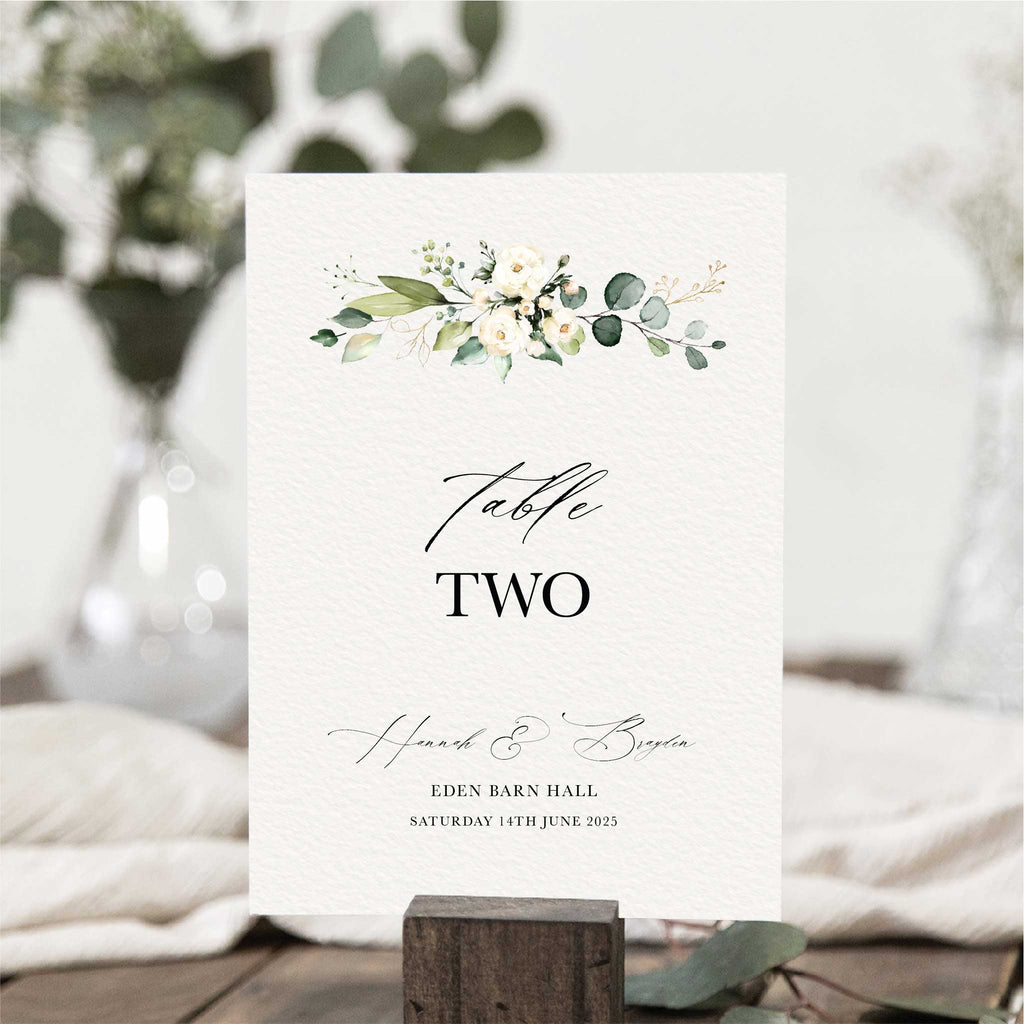 White Floral Evergreen Table Numbers