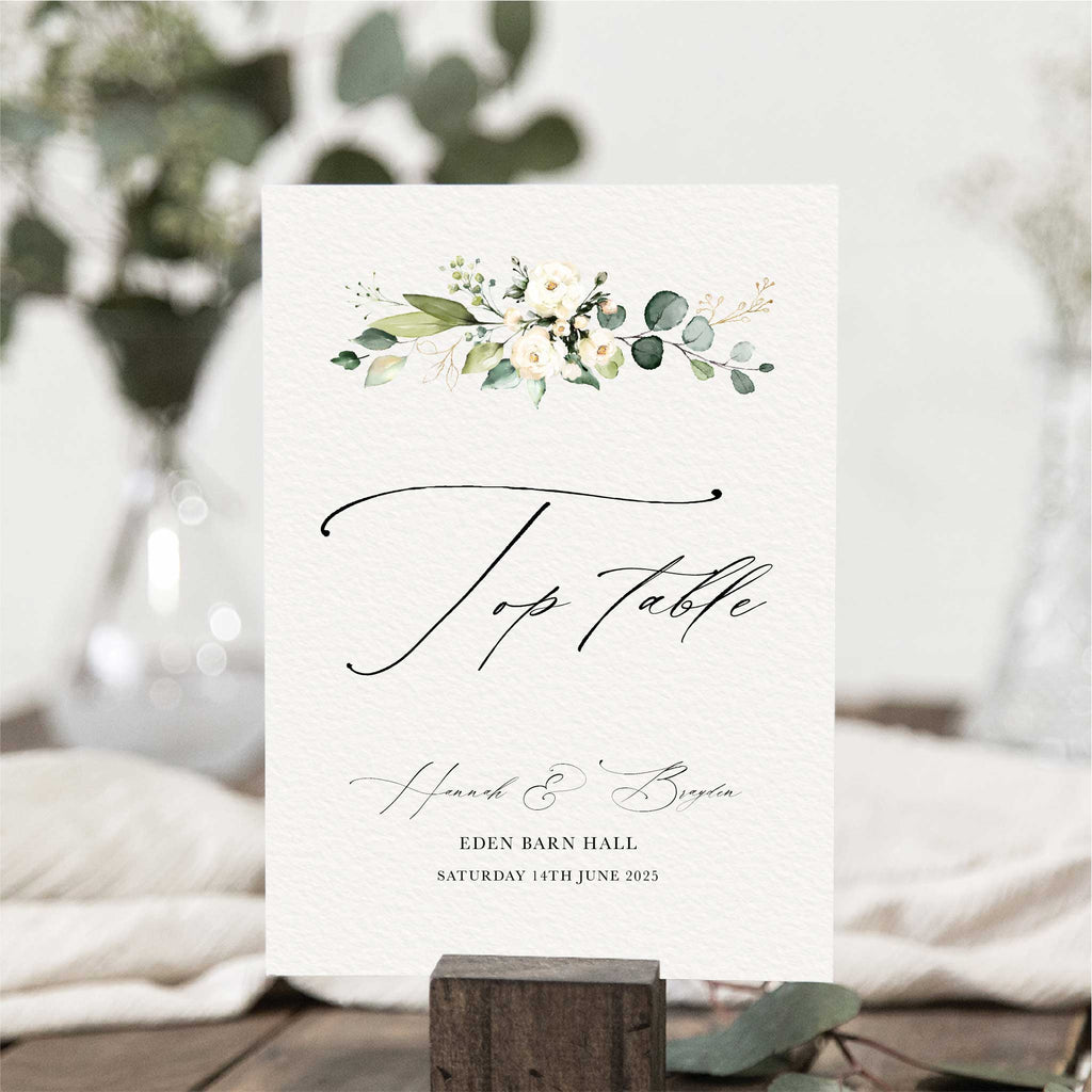 White Floral Evergreen Table Names