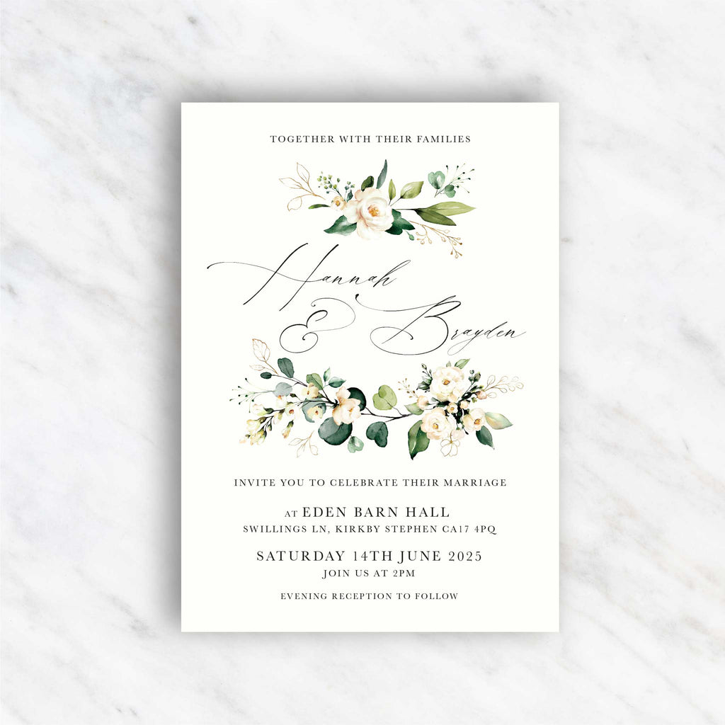 White Floral Evergreen Invitation