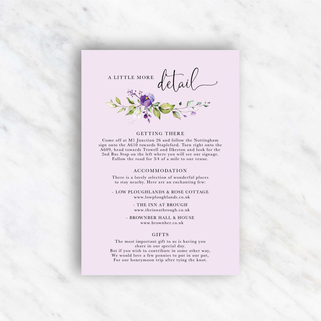 Purple Floral Foliage Information card